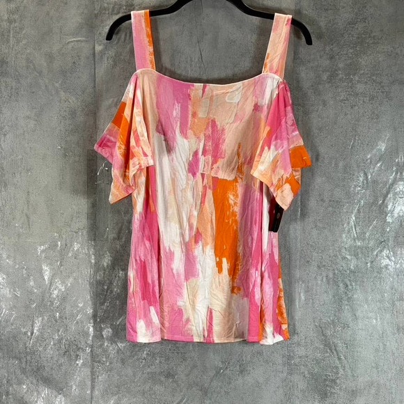 JM Collection Tops - JM Collection Women's Pink Gen Combo Square-Neck Cold-Shoulder Top SZ M